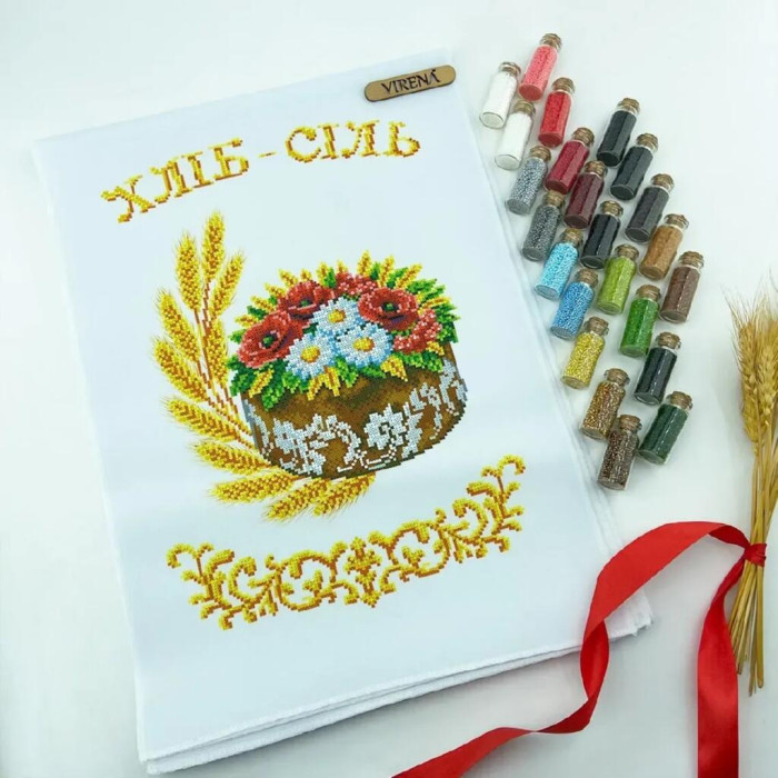 РВВ_073 Virena Заготовка для вишивки бісером - Весільний рушник великий, 35x190 см (габардин)