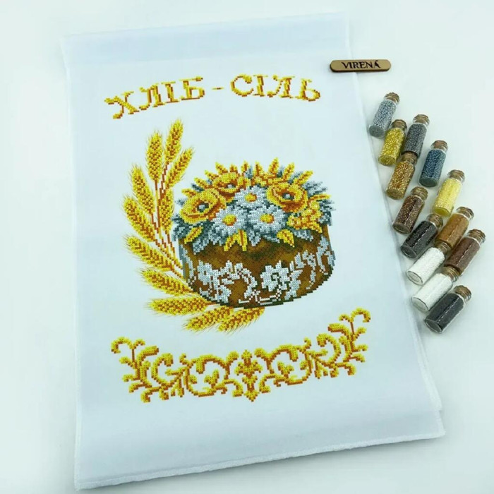 РВВ_074 Virena Заготовка для вишивки бісером - Весільний рушник великий, 35x190 см (габардин)