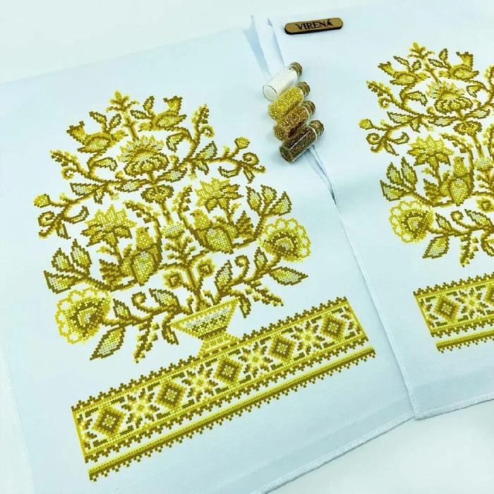 РВВ_077 Virena Заготовка для вишивки бісером - Весільний рушник великий в золоті, 35x190 см (габардин)