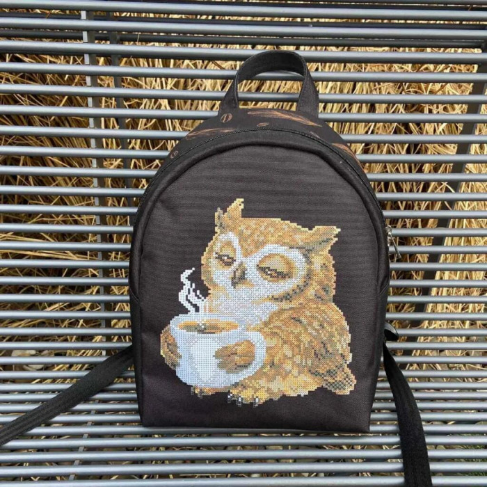 Рюкзак_806 Virena Заготовка для вишивки бісером - Рюкзак Сова з чашкою кави, 24x30x8 см