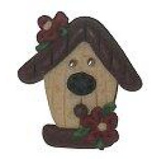 SB401 Button (ґудзик) - Birdhouse w/ Red Flower - Stoney Creek