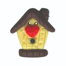 SB522 Button (ґудзик) - Yellow Birdhouse with Heart - Stoney Creek