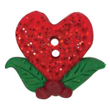 SB597SM Button (ґудзик) - Glitter Heart and Holly, Small Medium Stoney Creek