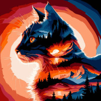 SH3030-25 Strateg Картина за номерами - Кіт на заході сонця 30x30 см (на чорному фоні, Стратег)