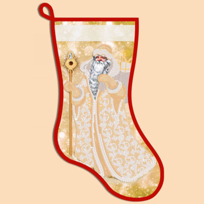 СН-2011 Новорічний чобіток. Золотий Дід Мороз. Марічка. Схема на тканині для вишивання бісером