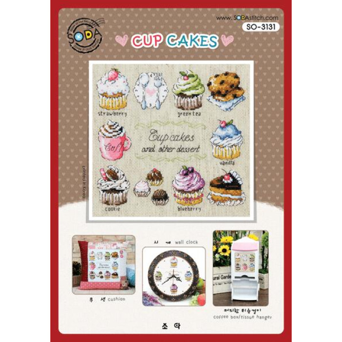SO-3131L SODA Stitch Набір для вишивки рахунковим хрестиком - Тістечка CUP CAKES 17x17,5 см, Linen 32
