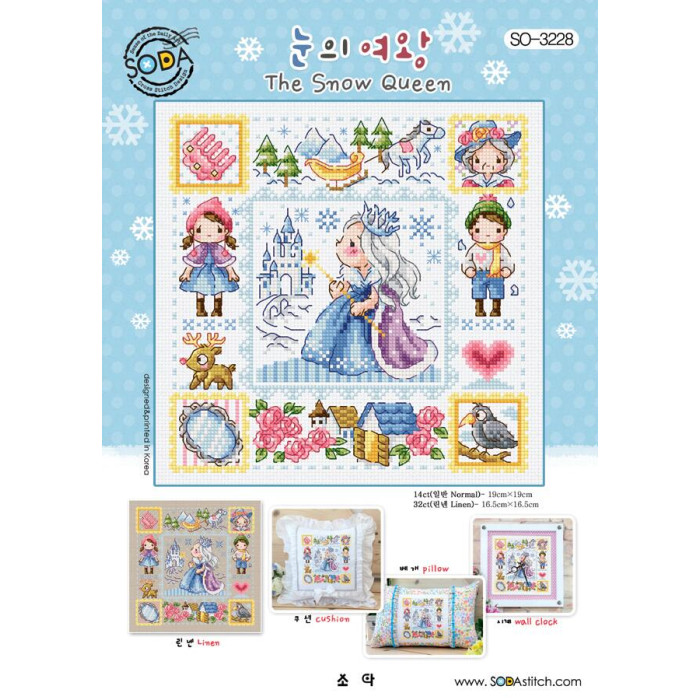 SO-3228L SODA Stitch Набір для вишивки рахунковим хрестиком - Снігова королева The Snow Queen 16,5x16,5 см, Linen 32