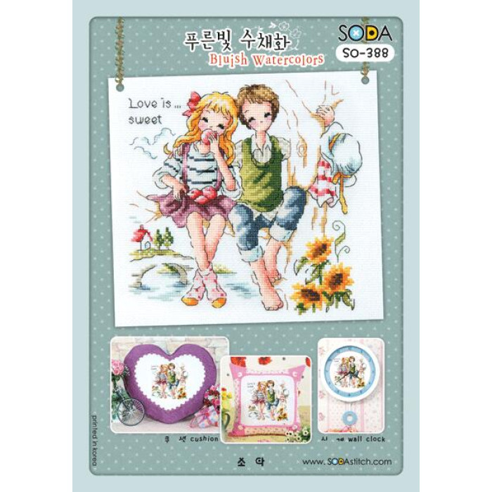 SO-388 SODA Stitch Схема для вишивки рахунковим хрестиком - Синюваті акварелі Bluish Watercolors, папір