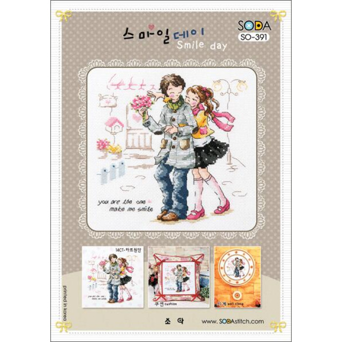 SO-391L SODA Stitch Набір для вишивки рахунковим хрестиком - День посмішки Smile day 16x16 см, Linen 32