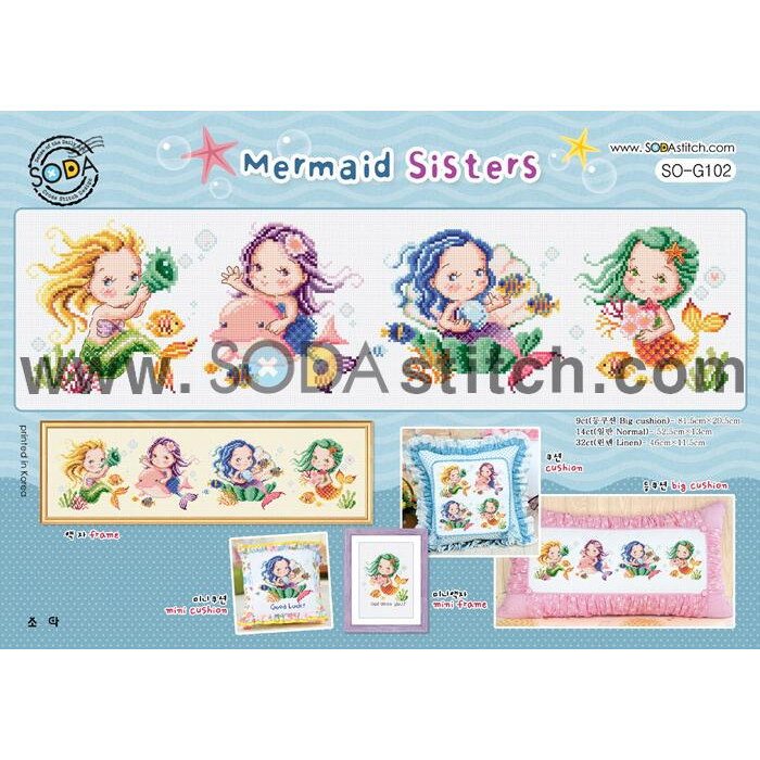 SO-G102 SODA Stitch Схема для вишивки рахунковим хрестиком - Сестри Русалки Mermaid Sisters, папір
