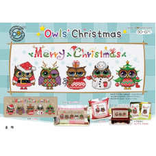 SO-G71L SODA Stitch Набір для вишивки рахунковим хрестиком - Совине Різдво Owls' Christmas 34,5x12 см, Linen 32