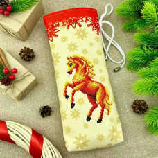 СПП_217 Virena Пошита заготовка для вишивки бісером - Подарункова сумка для пляшки символ року кінь 14x30 см (схема на габардані)