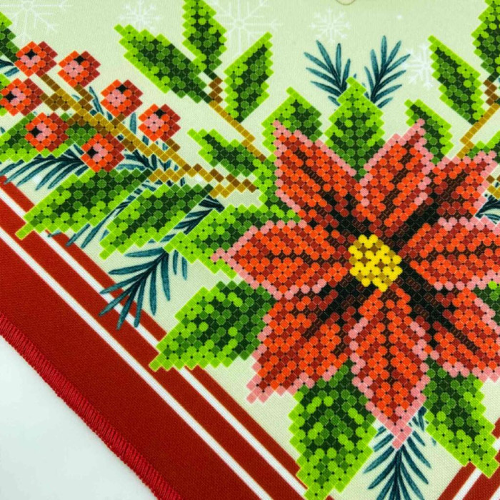 СПВ_204 Virena Заготовка для вишивки бісером - Серветка різдвяна з різдвяними квітами 40x40 см (схема на габардині)