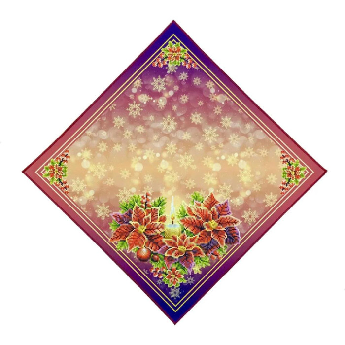 СПВ_206 Virena Заготовка для вишивки бісером - Серветка різдвяна зі свічкою та різдвяними квітами 40x40 см (схема на габардині)