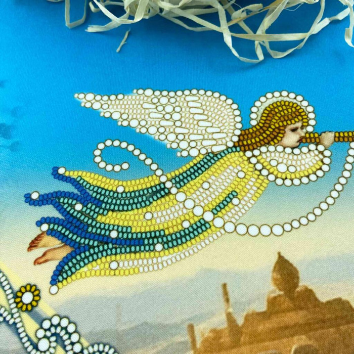 СПВ_208 Virena Заготовка для вишивки бісером та бусинами - Серветка різдвяна янгол з зіркою 40x40 см (схема на габардині)