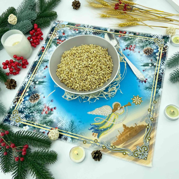 СПВ_208 Virena Заготовка для вишивки бісером та бусинами - Серветка різдвяна янгол з зіркою 40x40 см (схема на габардині)