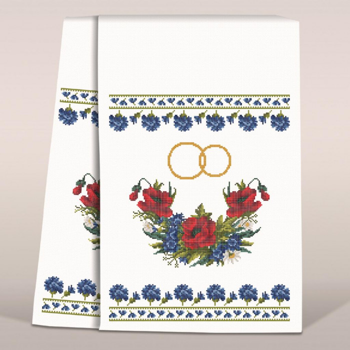 СР 1722 Весільний рушник з маками і волошками. Повна скриня. Схема для вишивки бісером