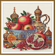 СР2372 Нова Слобода Набір для вишивки рахунковим хрестиком - Гранатова насолода 37x37 см, Aida 16 ct (канва з фоном)