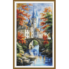 СР3462 Нова Слобода Набір для вишивки рахунковим хрестиком - Краєвид із замком 30x52 см, Aida 16 (канва з фоном)