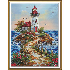 СР3466 Нова Слобода Набір для вишивки рахунковим хрестиком - Маяк 29x39 см, Aida 16 (канва з фоном)