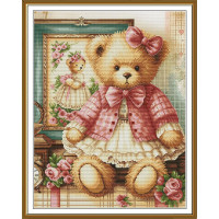 СР3467 Нова Слобода Набір для вишивки рахунковим хрестиком - Плюшева красуня 29x38 см, Aida 16 (канва з фоном)