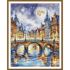 СР3470 Нова Слобода Набір для вишивки рахунковим хрестиком - Вогні нічного міста 30x38 см, Aida 16 (канва з фоном)