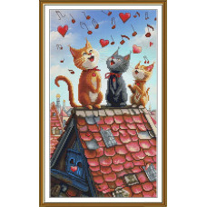 СР4249 Нова Слобода Набір для вишивки рахунковим хрестиком - Співоче тріо 19x33 см, Aida 16 (канва з фоном)