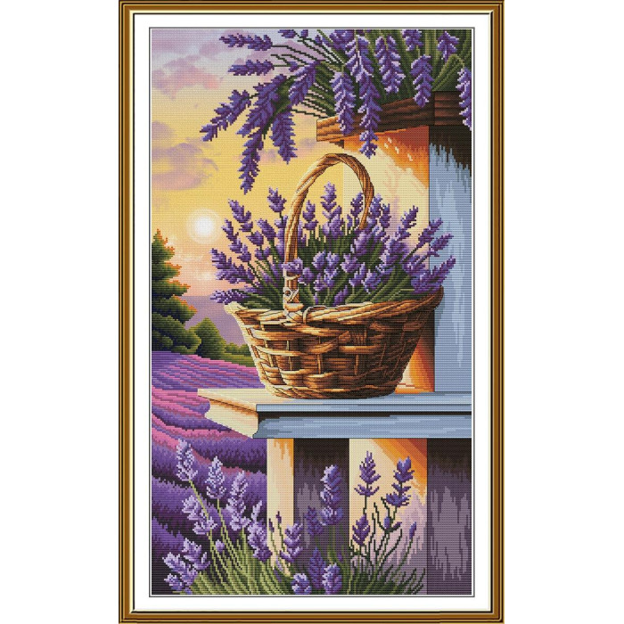 СР6297 Нова Слобода Набір для вишивки рахунковим хрестиком - Лавандовий сон 30x52 см, Aida 16 ct (канва з фоном)