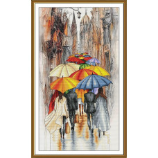 СР6298 Нова Слобода Набір для вишивки рахунковим хрестиком - Шербурські парасольки 30x53 см, Aida 16 (канва з фоном)