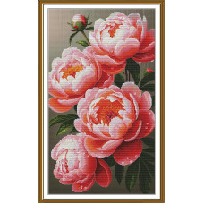 СР6301 Нова Слобода Набір для вишивки рахунковим хрестиком - Пишні півонії 29x51 см, Aida16 (канва з фоном)
