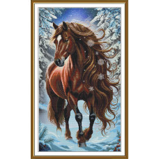 СР6302 Нова Слобода Набір для вишивки рахунковим хрестиком - Зимова красуня 29x51 см, Aida 16 (канва з фоном)