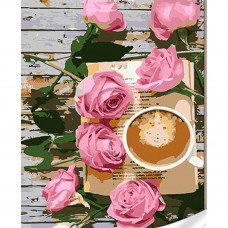 SS1041 Кава серед рожевих троянд, 30х40 см. Strateg. Картина за номерами (Стратег)