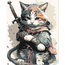 SS1091 Кіт в костюмі самурая, 30х40 см. Strateg. Картина за номерами (Стратег)