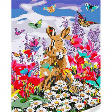 SS1116 Кролик серед квітів, 30х40 см. Strateg. Картина за номерами (Стратег)