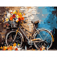 SS1146 Квітковий велосипед біля стіни, 30х40 см. Strateg. Картина за номерами (Стратег)
