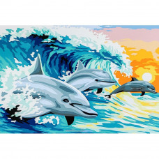 SS6651 Трійка дельфінів, 30x40 см. Strateg. Картина за номерами (Стратег)