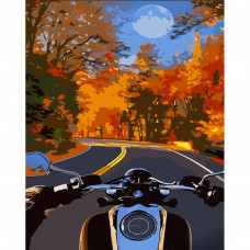 SS6761 На мотоциклі восени, 30x40 см. Strateg. Картина за номерами (Стратег)