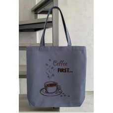 СШ025пГ4142 Пошита сумка-шопер Спочатку кава (англійською), 41х42 см. Барвиста вишиванка