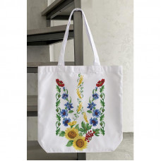 СШ028пБ4142 Пошита сумка-шопер Тризуб Квіти України на габардині, 41х42 см. Барвиста вишиванка