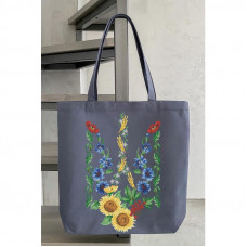 СШ028пГ4142 Пошита сумка-шопер Тризуб Квіти України на габардині, 41х42 см. Барвиста вишиванка