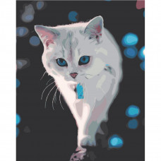 SY6495 Біла кішечка, на кольоровому фоні 40х50 см. Strateg. Картина за номерами (Стратег)