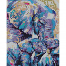 SY6519 Матуся зі слонятами, на кольоровому фоні 40х50 см. Strateg. Картина за номерами (Стратег)