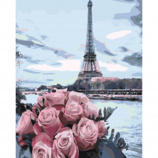 SY6522 Троянди у Парижі, на кольоровому фоні 40х50 см. Strateg. Картина за номерами (Стратег)