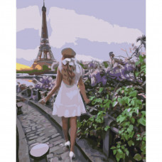 SY6534 Прогулянка Парижем, на кольоровому фоні 40х50 см. Strateg. Картина за номерами (Стратег)