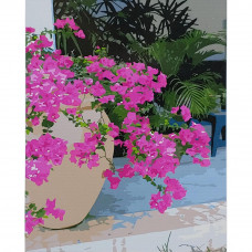 SY6824 Рожеві квіти на підвіконні, 40x50 см. Strateg. Картина за номерами (Стратег)