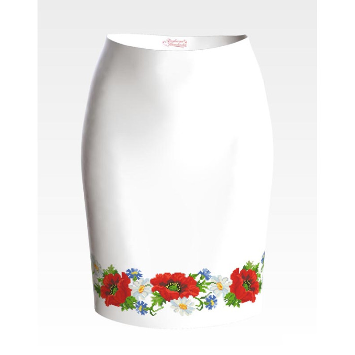 СЖ001пБнннн Барвиста вишиванка Заготовка для вишивки - Спідниця жіноча Маки, ромашки, волошки р.42-54 габардин, білий