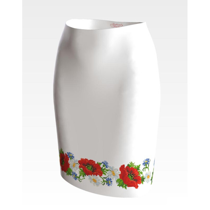 СЖ001пБнннн Барвиста вишиванка Заготовка для вишивки - Спідниця жіноча Маки, ромашки, волошки р.42-54 габардин, білий