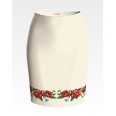 СЖ003кМнннн Барвиста вишиванка Заготовка для вишивки - Спідниця жіноча Маки, волошки р.42-54 атлас, бежевий