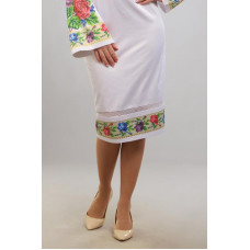 СЖ006пБнннн Барвиста вишиванка Заготовка для вишивки - Спідниця жіноча Розкішні квіти. Буковинська р.42-54 габардин, білий