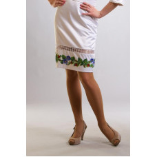 СЖ007шБнннн Барвиста вишиванка Заготовка для вишивки - Спідниця жіноча Королівські троянди, фіалки р.42-54 шовк, білий